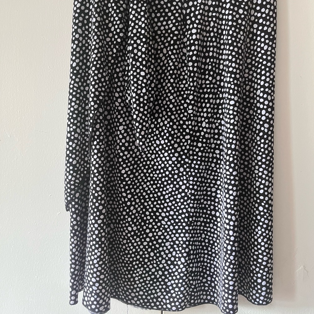 Elegant Black and White Polka Dot A-Line Wrap Skirt